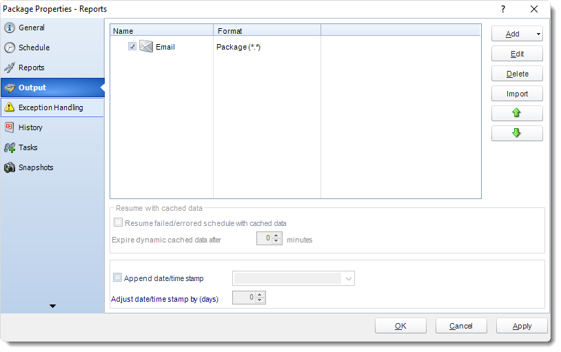 MS Access: Package Schedule Report Properties in MARS.