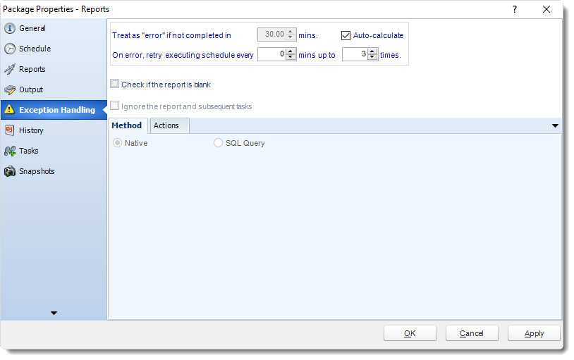 MS Access: Package Schedule Report Properties in MARS.