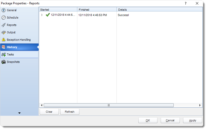 MS Access: Package Schedule Report Properties in MARS.