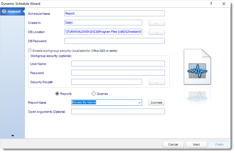 MS Access: General Wizard in Dynamic Schedule in MARS.