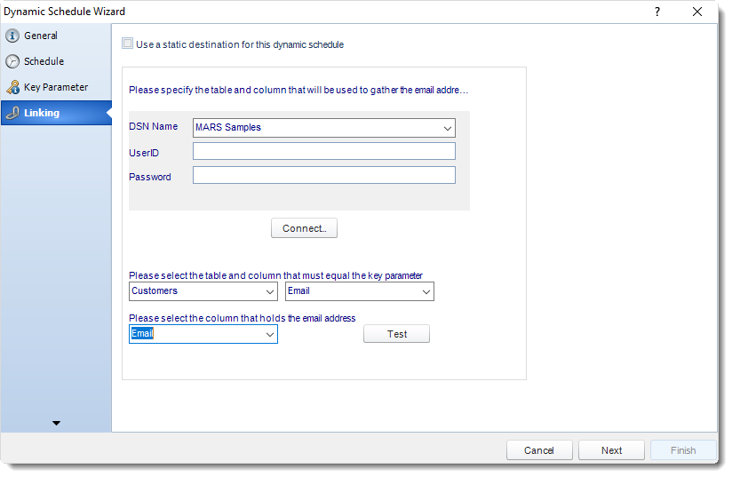 MS Access: Linking Wizard in Dynamic Schedule in MARS.