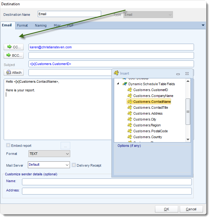 MS Access: Destination Wizard in Dynamic Package in MARS.
