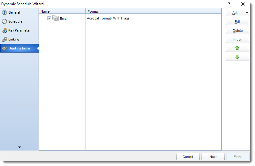 MS Access: Destinations Wizard in Dynamic Schedule in MARS.
