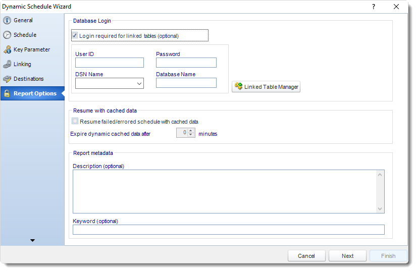 MS Access: Report Options Wizard in Dynamic Schedule in MARS.