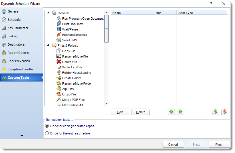 MS Access: Custom Tasks Wizard in Dynamic Schedule in MARS.