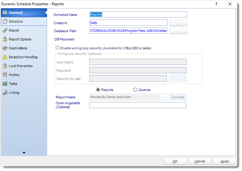 MS Access: Dynamic Schedule Properties in MARS.