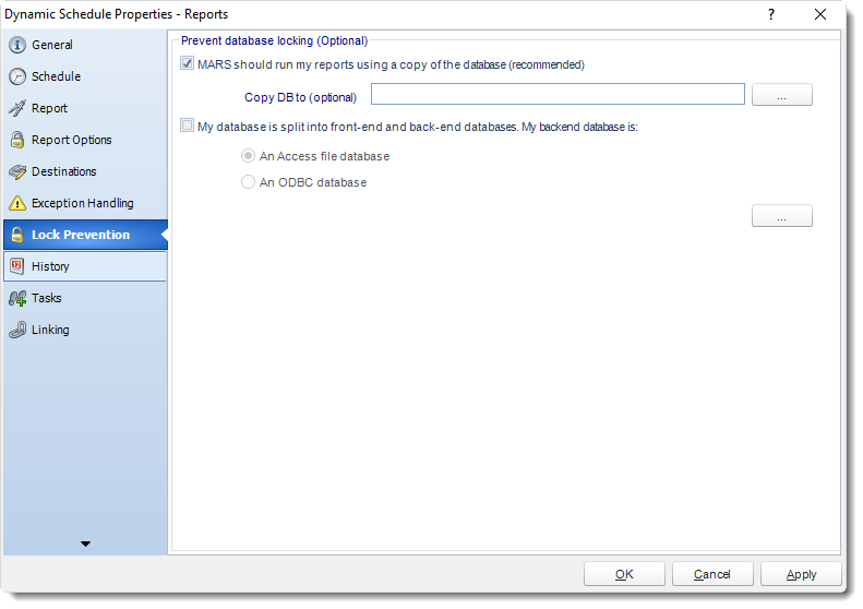 MS Access: Dynamic Schedule Properties in MARS.