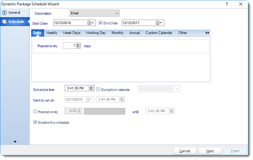MS Access: Schedule Wizard in Dynamic Package in MARS.