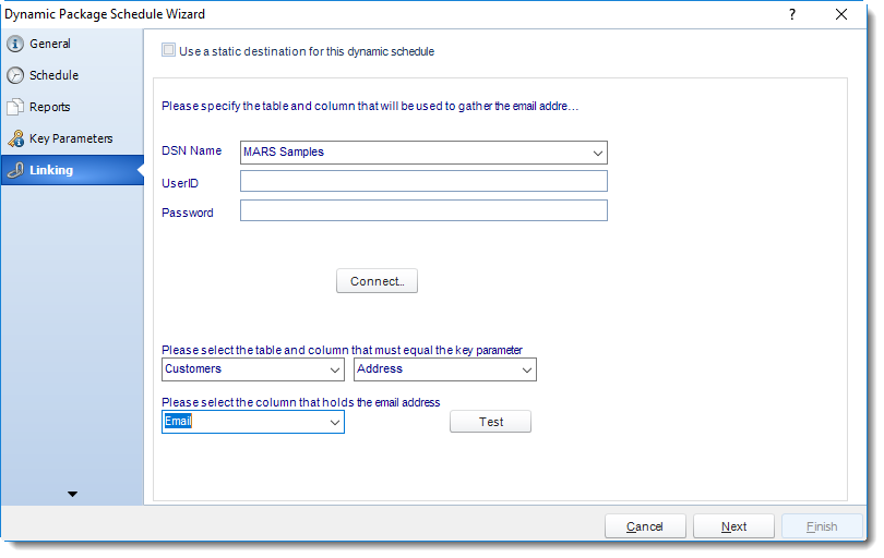 MS Access: Linking Wizard in Dynamic Package in MARS.