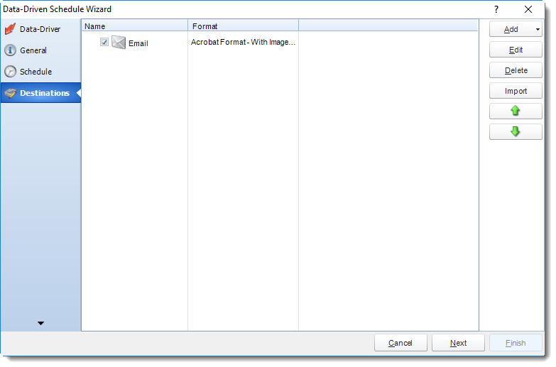 MS Access: Destinations Wizard in Data Driven Schedule in MARS.