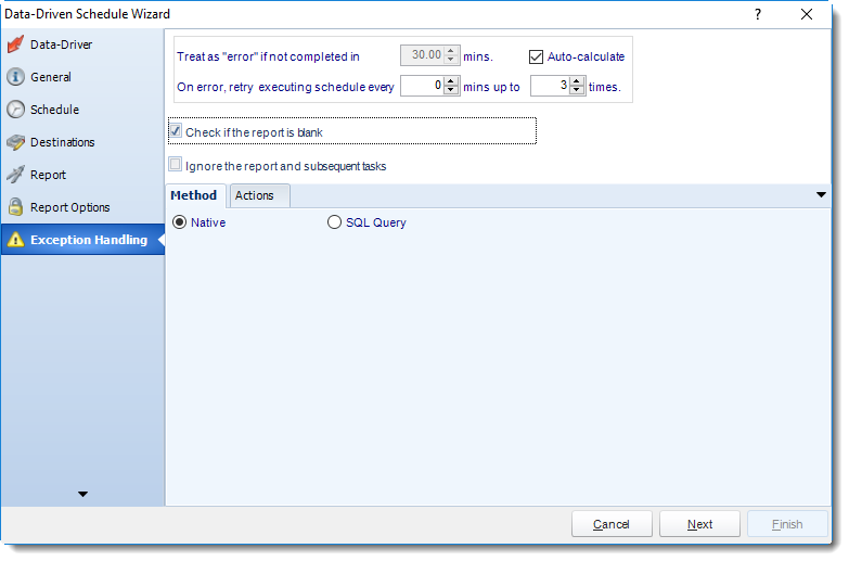 MS Access: Exception Handling Wizard in Data Driven Schedule in MARS.