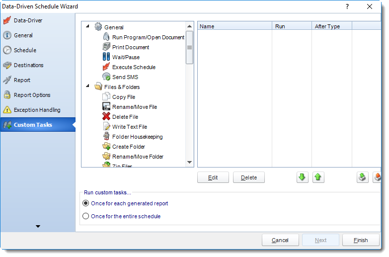 MS Access: Custom Tasks Wizard in Data Driven Schedule in MARS.