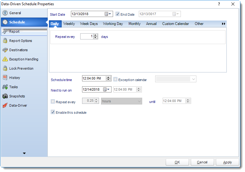 MS Access: Data-Driven Schedule Properties in MARS.
