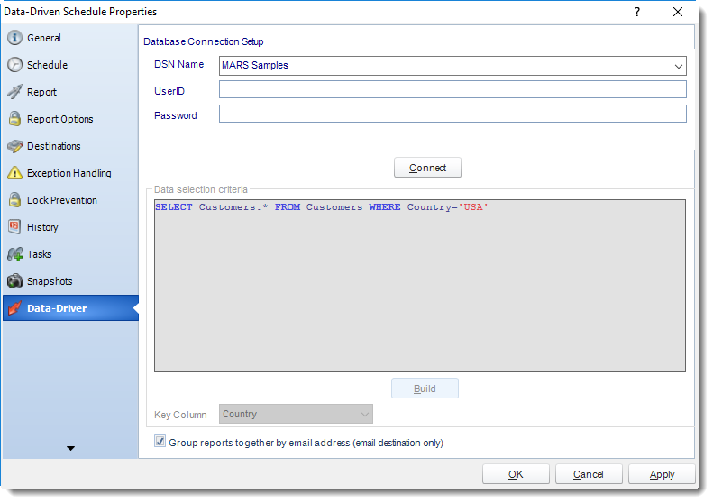 MS Access: Data-Driven Schedule Properties in MARS.