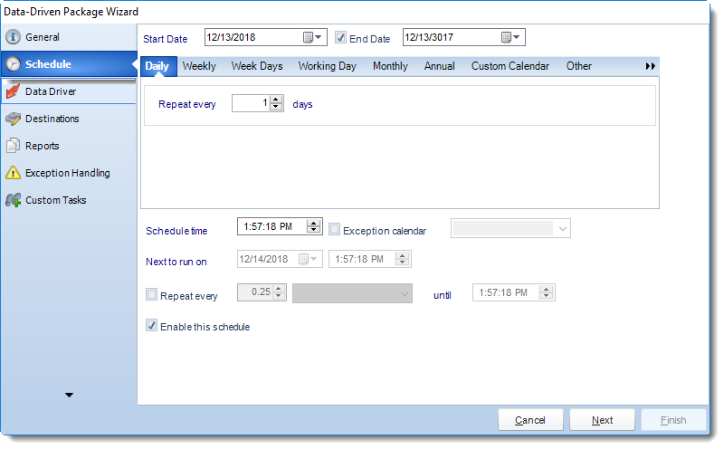 MS Access: Schedule Wizard in Data Driven Package in MARS.
