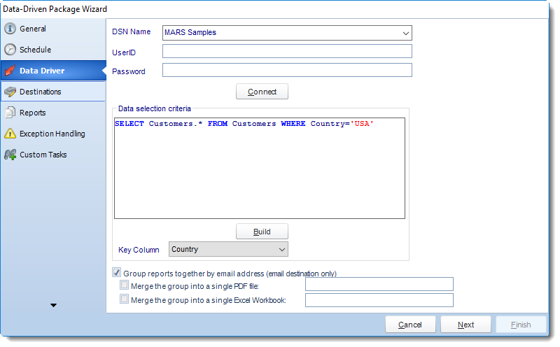MS Access: Data Driver Wizard in Data Driven Package in MARS.