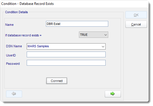MS Access: Database Record Exists Condition in MARS.
