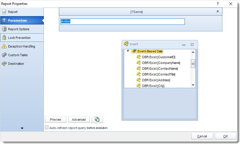 MS Access: Event Based Report Properties in MARS.