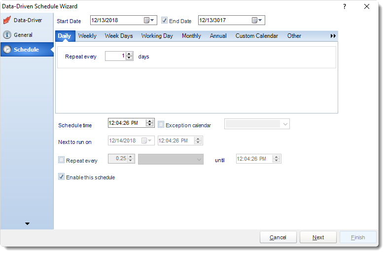 MS Access: Schedule Wizard in Data Driven Schedule in MARS.