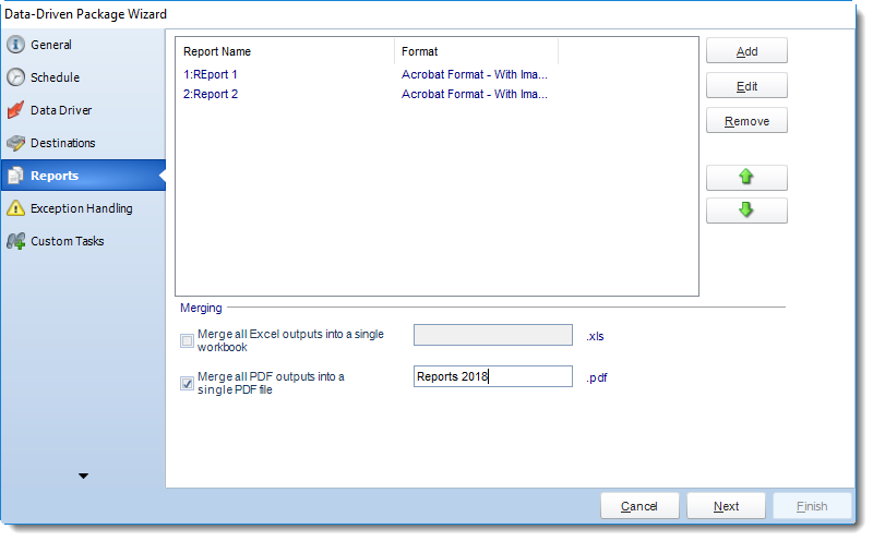MS Access: Reports Wizard in Data Driven Package in MARS.