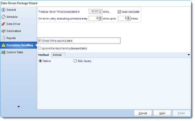 MS Access: Exception Handling Wizard in Data Driven Package in MARS.
