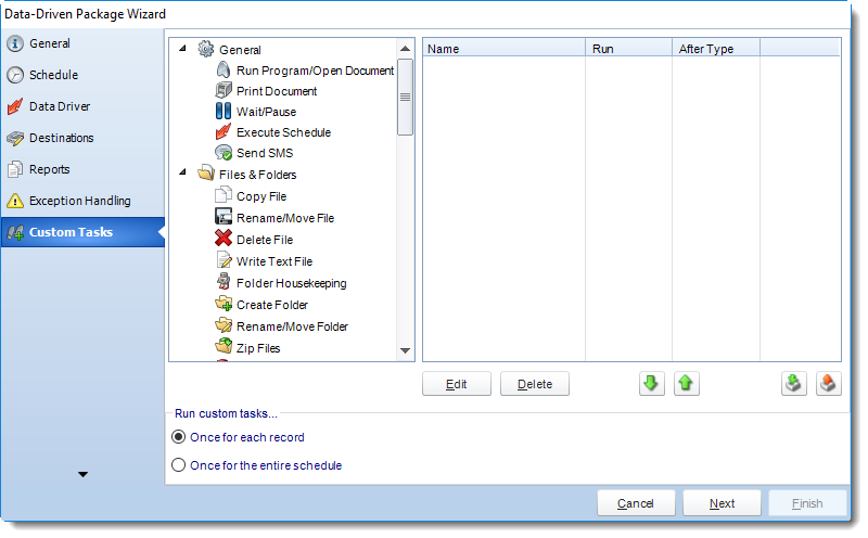 MS Access: Custom Tasks Wizard in Data Driven Package in MARS.