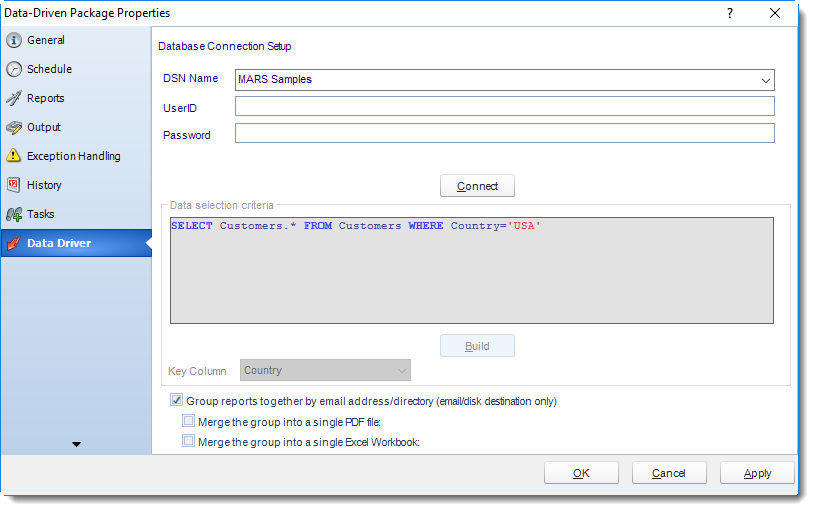 MS Access: Data Driven Package Properties in MARS.