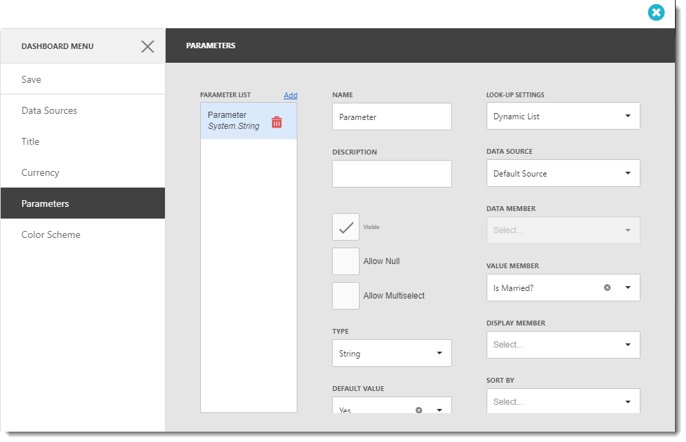 KPI's and Dashboards: Setting up Parameters in IntelliFront BI Dashboard.