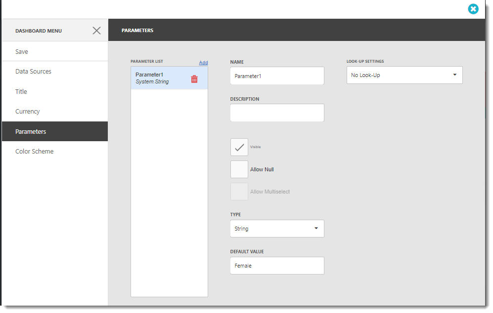 KPI's and Dashboards: Setting up Parameters in IntelliFront BI Dashboard.