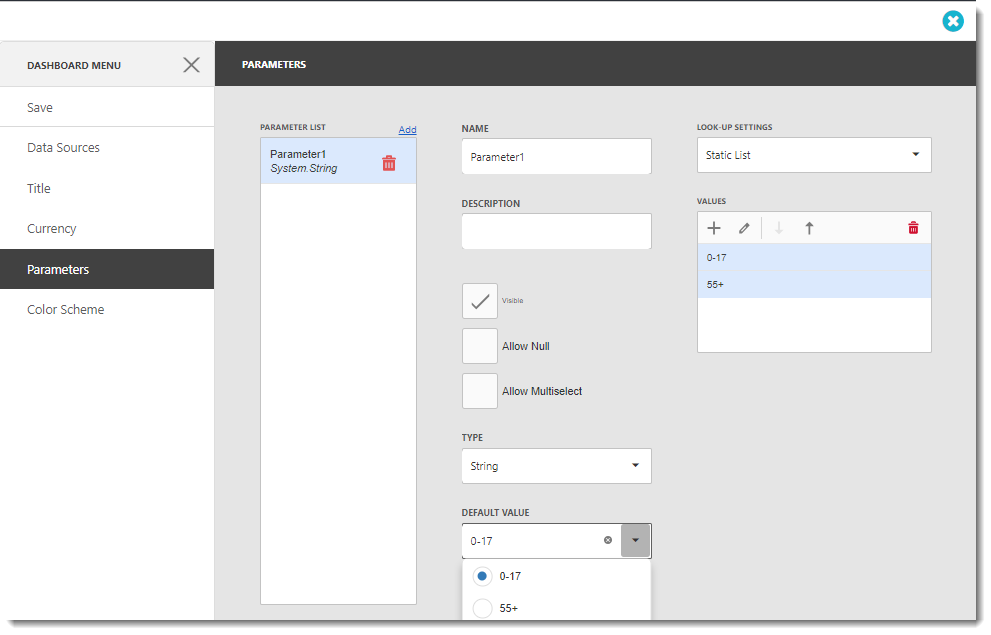 KPI's and Dashboards: Setting up Parameters in IntelliFront BI Dashboard.