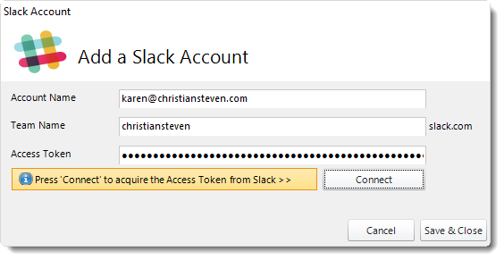 Crystal Reports: Add a Slack Account wizard in CRD.