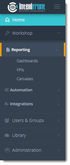 KPIs and Dashboard: Creating a Canvas in IntelliFront BI.