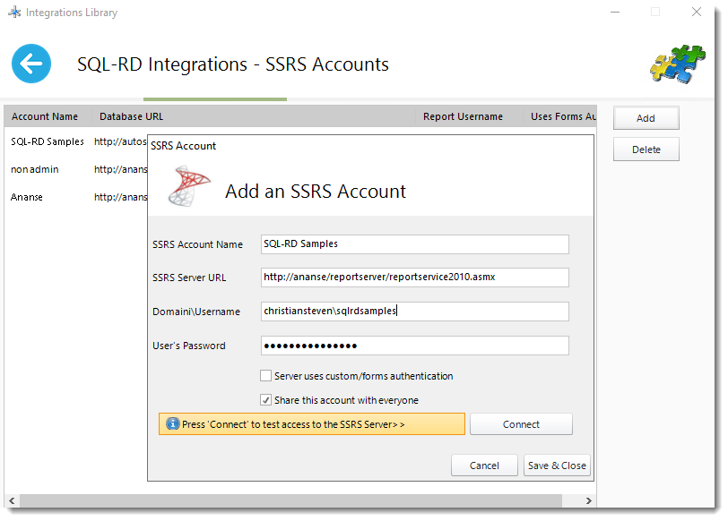 SQL-RD Integrations - SSRS Accounts