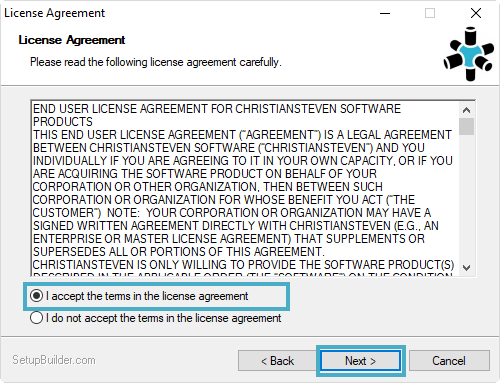 Welcome to the SQL-RD Setup Wizard: License Agreement.