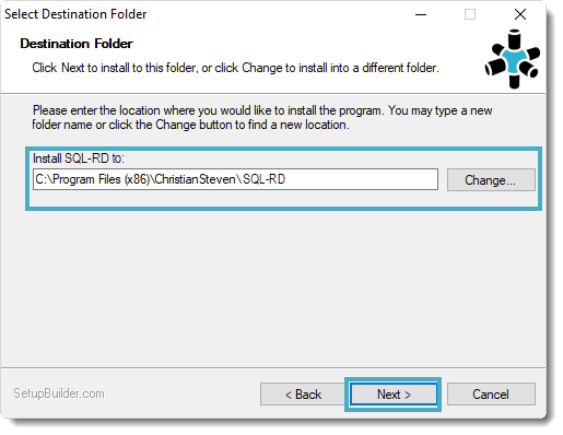 Welcome to the SQL-RD Setup Wizard: Destination Folder
