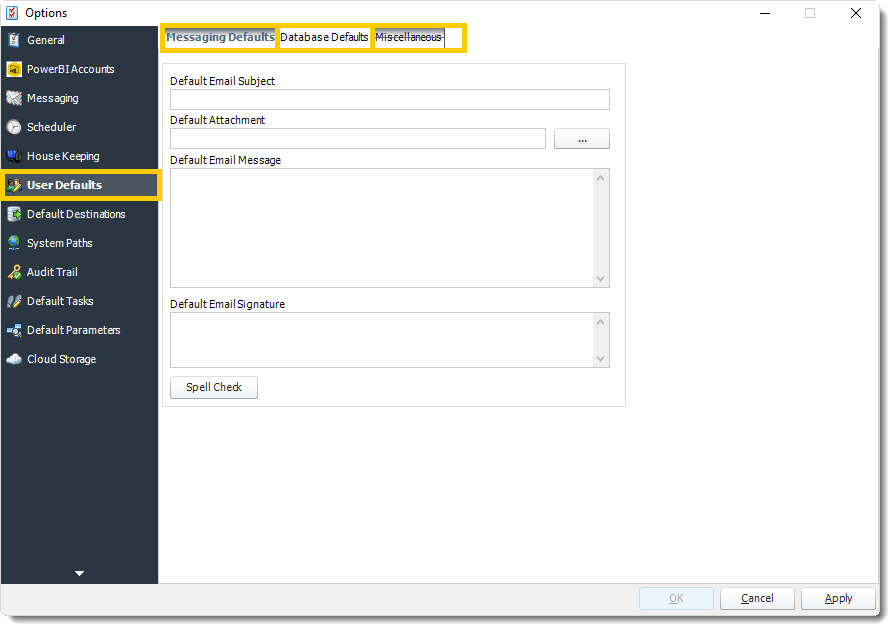 Power BI and SSRS. User Default section in Options in PBRS