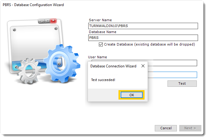 PBRS Database Configuration Wizard