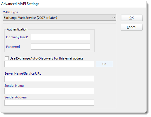 Power BI and SSRS. Email Settings (MAPI) in Options in PBRS