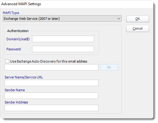 Crystal Reports: MAPI Email Settings section in Option CRD.