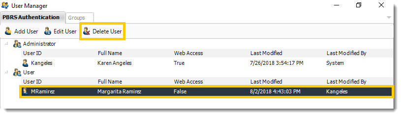 Power BI and SSRS. Deleting a user in User Manager in PBRS.