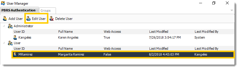 Power BI and SSRS. Editing a user in User Manager in PBRS.