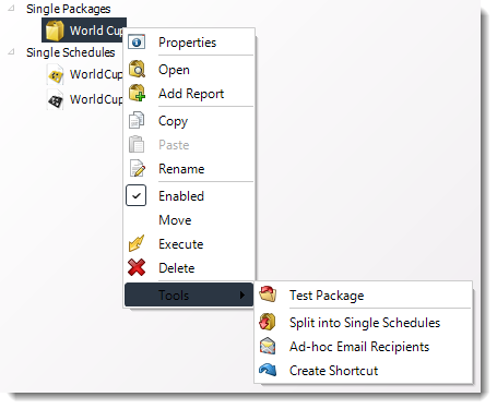 Power BI and SSRS. Package Schedule Report Context Menu for Power BI in PBRS.