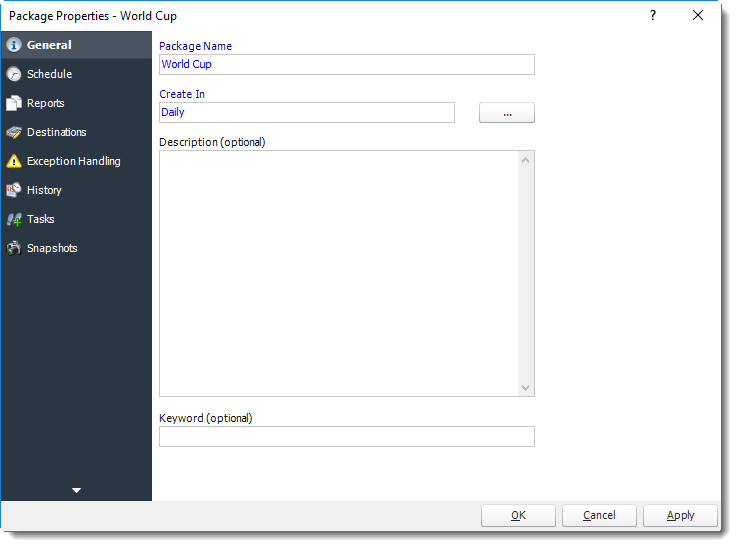 Power BI and SSRS. General Wizard of Package Schedule Report Properties for Power BI in PBRS.