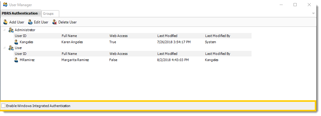 Power BI and SSRS. Enable Windows Integrated Authentication in User Manager in PBRS.