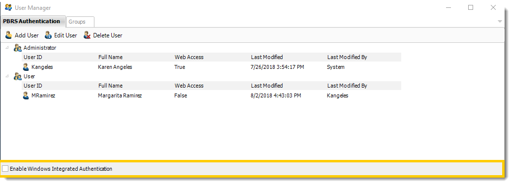 Power BI and SSRS. Enable Windows Integrated Authentication in User Manager in PBRS.