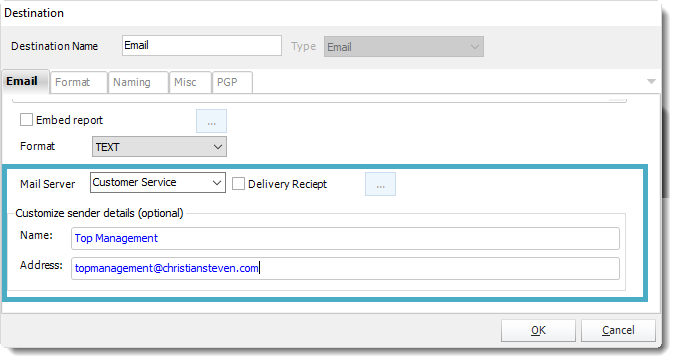 SSRS. Sending EMail through SMTP Account in Destination section in SQL-RD.
