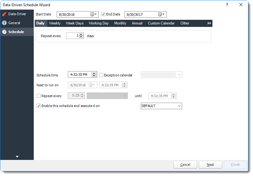 Power BI and SSRS. Schedule Wizard in Data Driven Schedule in PBRS