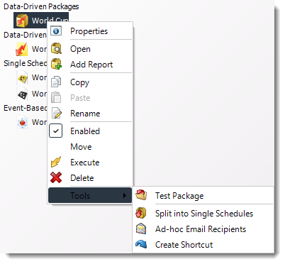 Power BI and SSRS. Data Driven Package Report Schedule Context Menu in PBRS.