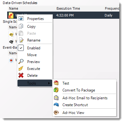 Power BI and SSRS. Data Driven Schedule Context Menu in PBRS