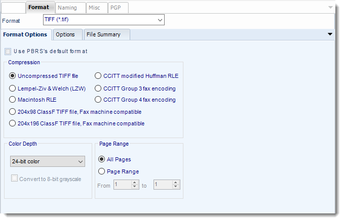 Power BI and SSRS. TIFF output format section in Destination Wizard in PBRS.